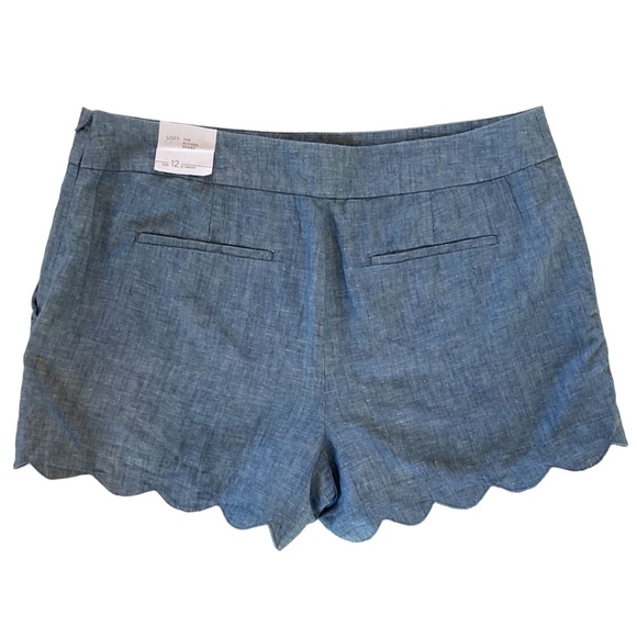 Ann Taylor Loft Women’s 12 Riviera Scallop Hem Shorts Chambray Linen Blend - Picture 3 of 12